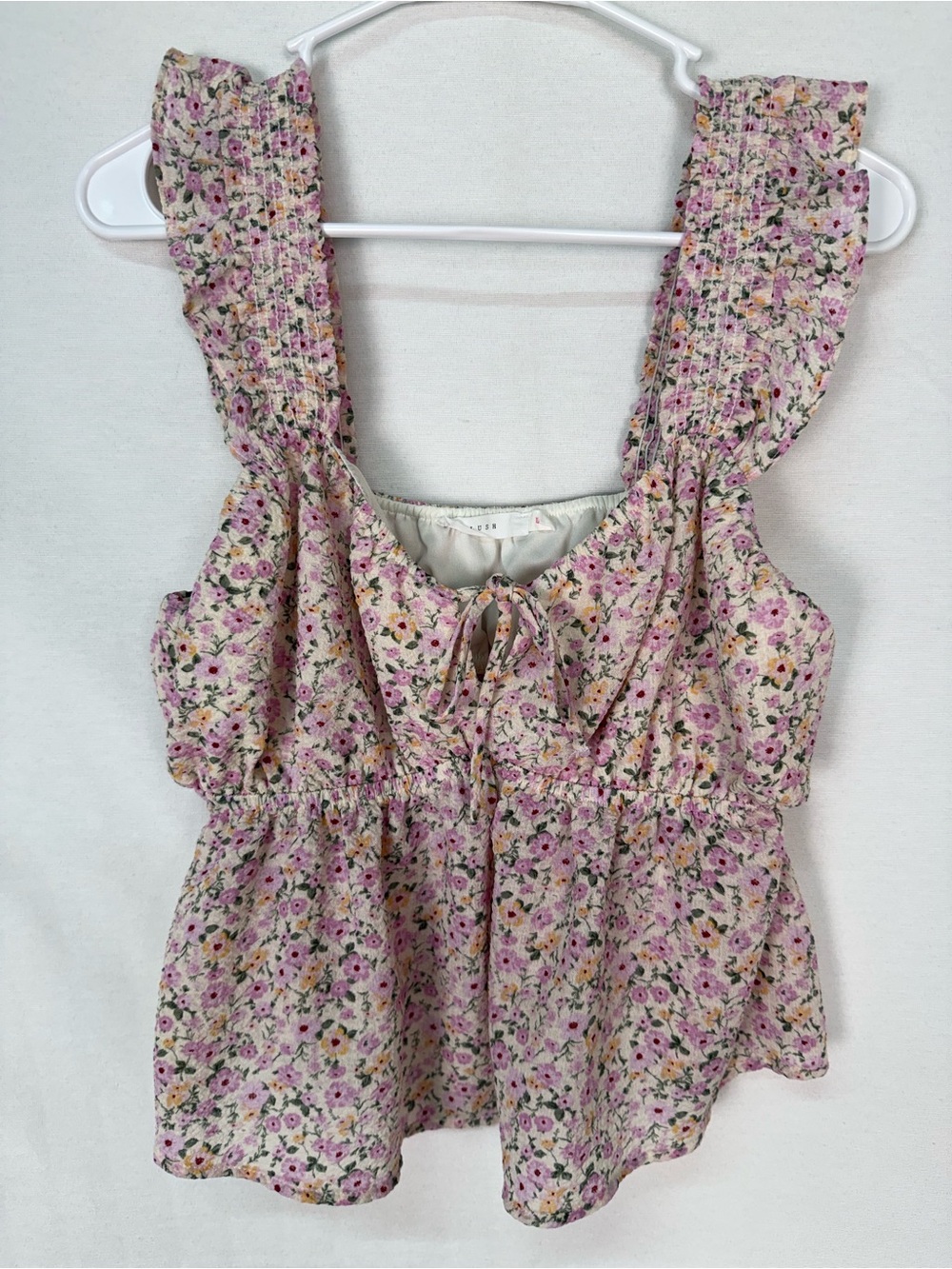Lush Pink Multicolor Floral Tie-Front Ruffled Camisole